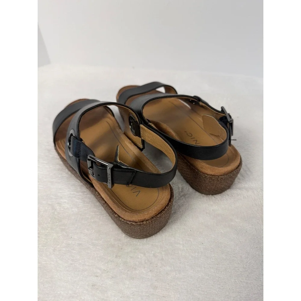 Vionic‎ Women's Black Leather Strappy Sandals Slingback Comfort Footbed